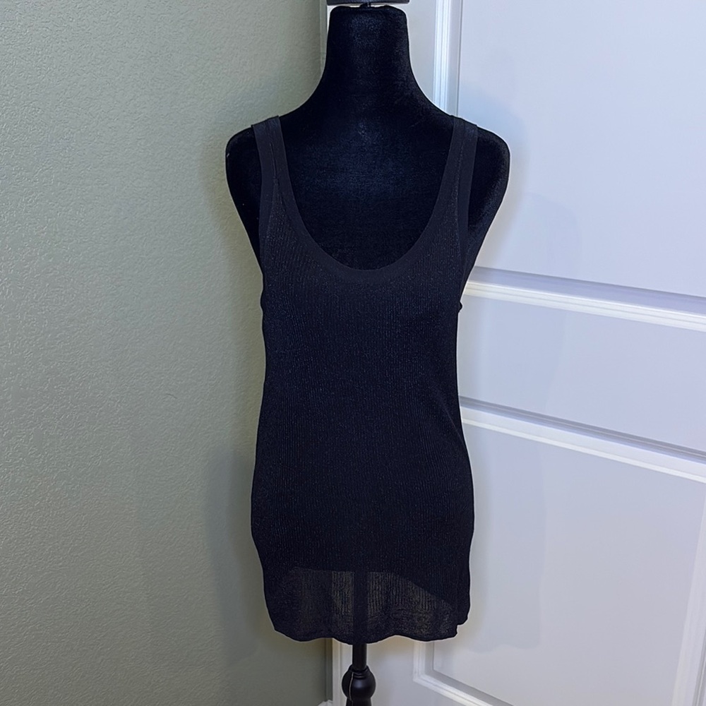 Vince Black Fitted Sheer Tank Top